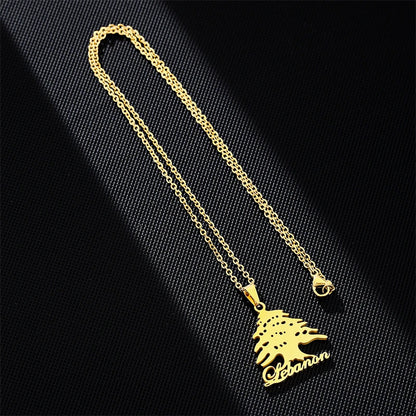 Lebanon Map Cedar Tree Flag Pendant Necklace Gold & Silver for Men & Women - Buy 1 Get 1 FREE