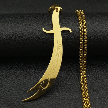 Islamic Imam Ali Zulfiqar Sword Pendant Necklace for Women Men Stainless Steel Gold Color Muslim Male Chain Jewelry NZZZ764S02