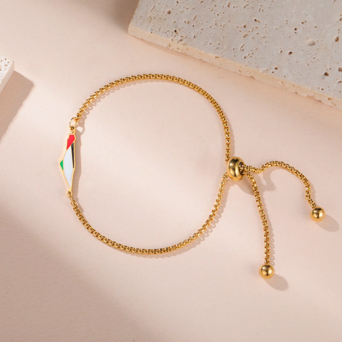 Palestine Map Bracelet – Gold & Silver Chain with Enamel Flag Charm, Adjustable Support Jewelry for Women & Men, Free Palestine Jewelry