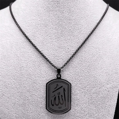 Islamic Arab Allah Blessing God Pendant Necklaces for Men/Women Stainless Steel Black Color Arabic Islam Chain Necklace Jewelry