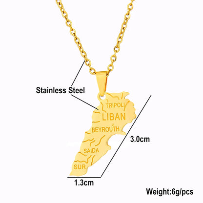 Fashionable Lebanon Map City Pendant Necklace Stainless Steel for Men & Women Gold Silver Color Country Map Jewelry Gift - Buy 1 Get 1 FREE