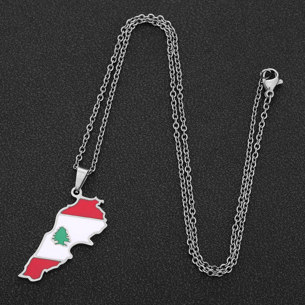 Lebanon Map Flag Stainless Steel Necklace Pendant for Men & Women - Buy 1 Get 1 FREE