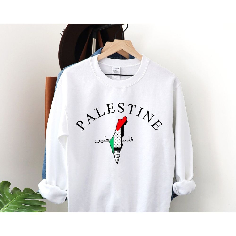 Palestine Arabic and English Long Sleeve Sweater - Men & Womens