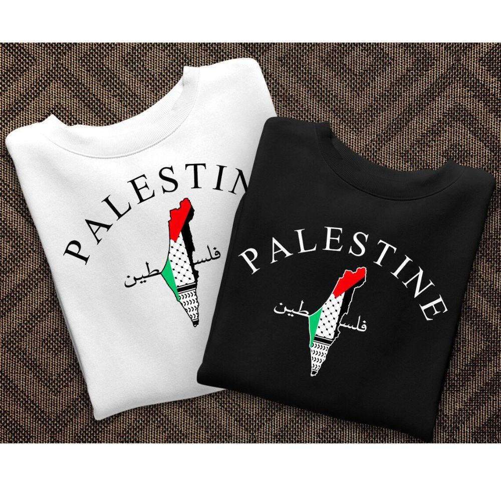 Palestine Arabic and English Long Sleeve Sweater - Men & Womens