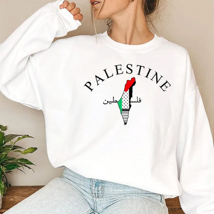 Palestine Arabic and English Long Sleeve Sweater - Men & Womens