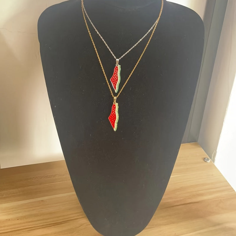 Palestine Watermelon Map Necklace - Buy One Get One FREE