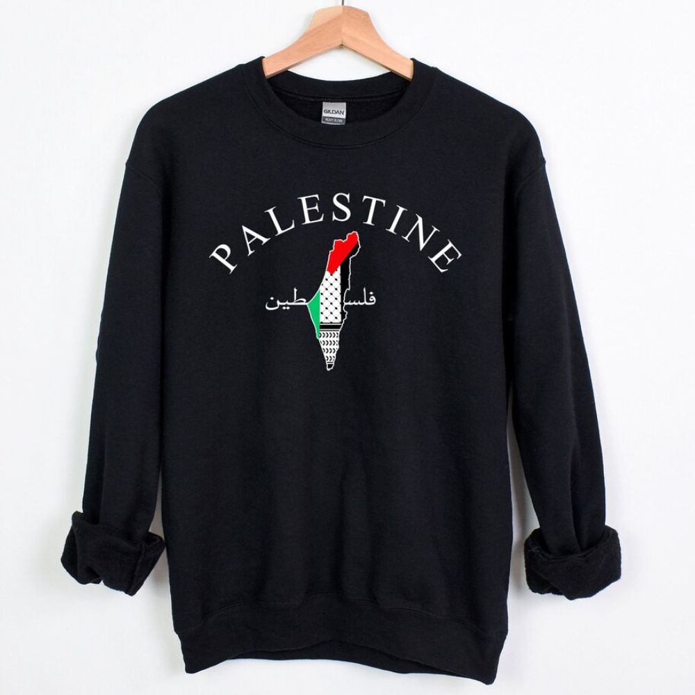 Palestine Arabic and English Long Sleeve Sweater - Men & Womens